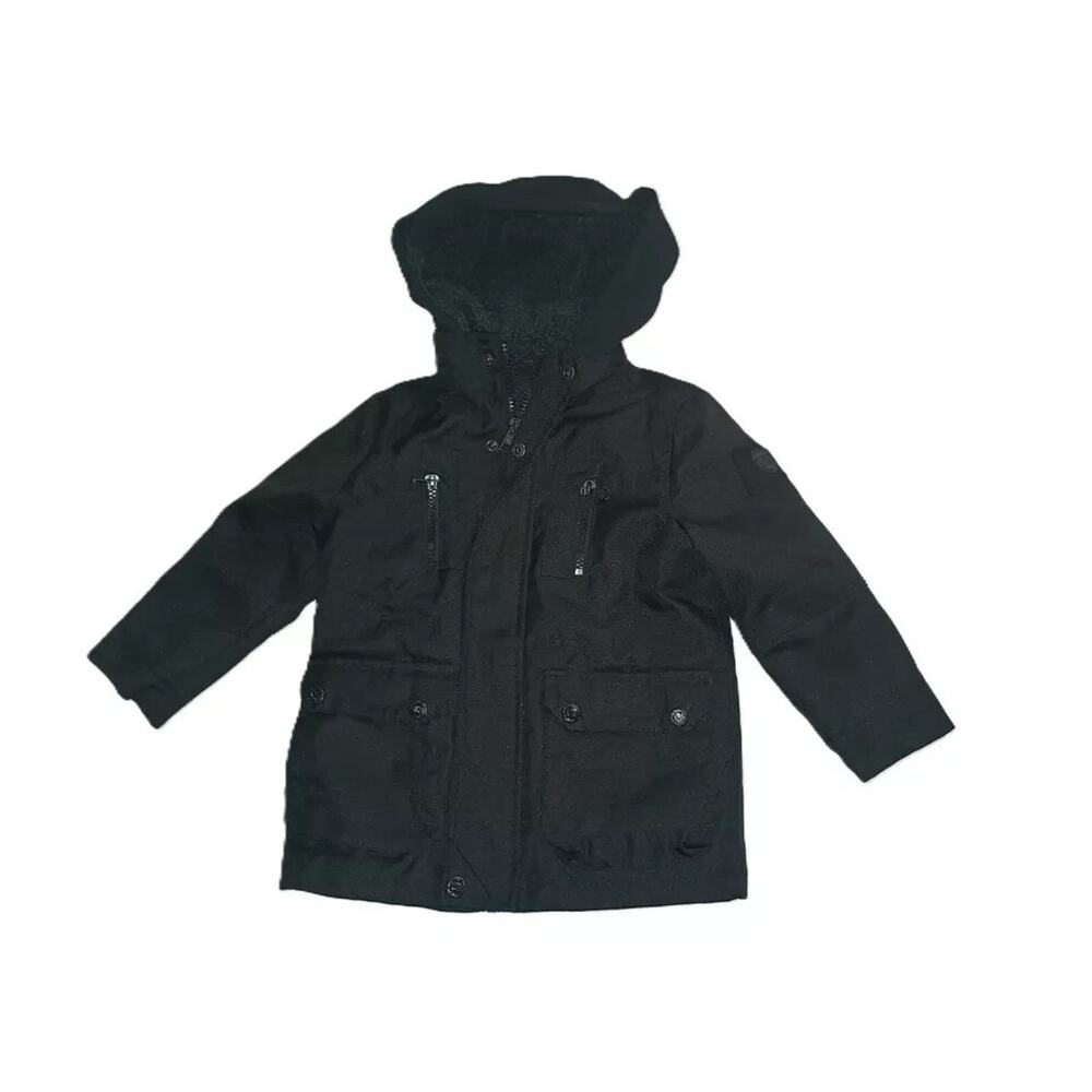 Urban Republic Kids Faux Fur Lined Hooded Puffer Jacket Pocket Black Sz 3T B001